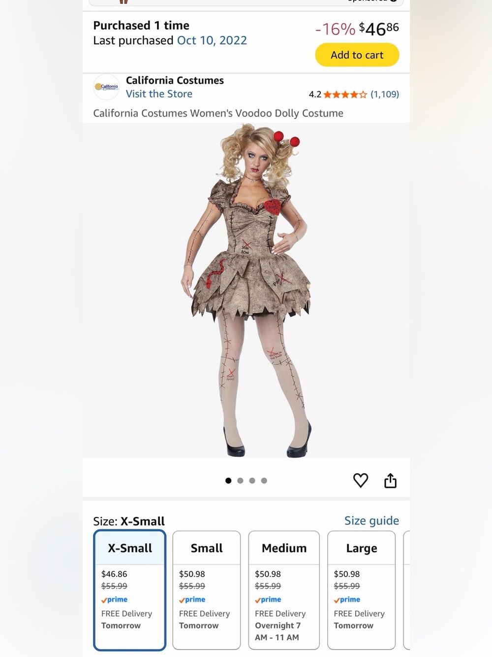 California Costumes Voodoo Doll women Costume in Distressed Tan with Red Accents
